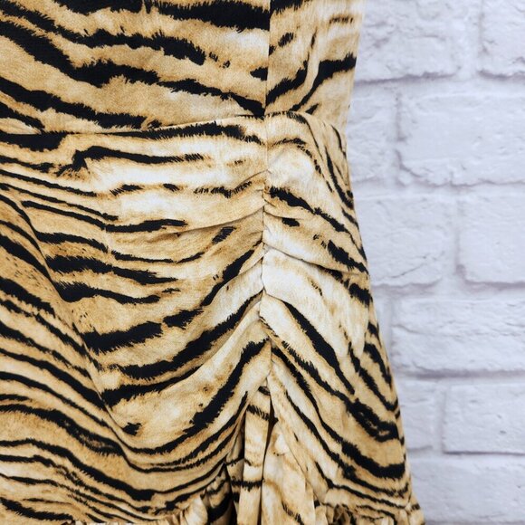 Storia Tiger Print Spaghetti Strap Drop Waist Lined Vacation Mini Dress S - Picture 3 of 14